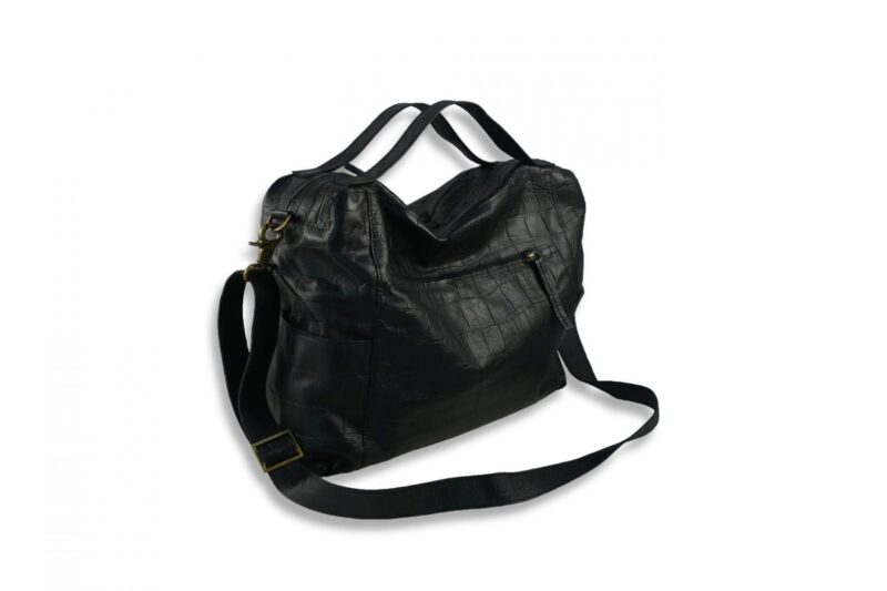 תיק מסנג'ר מעור נאפה בטקטורת קרוקו