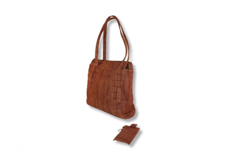 תיק צד מעור קרוקו בצבע חום