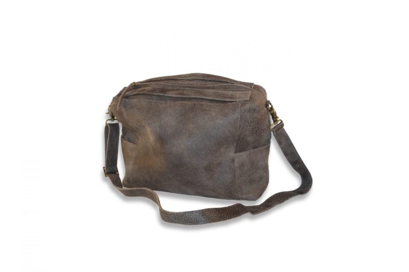 תיק מסנג'ר מעור בצבע אפור