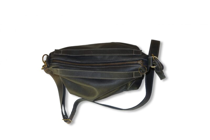 תיק צד קטן מעור מעוצב כמזוודה וינטג' - שחור/אפור מט