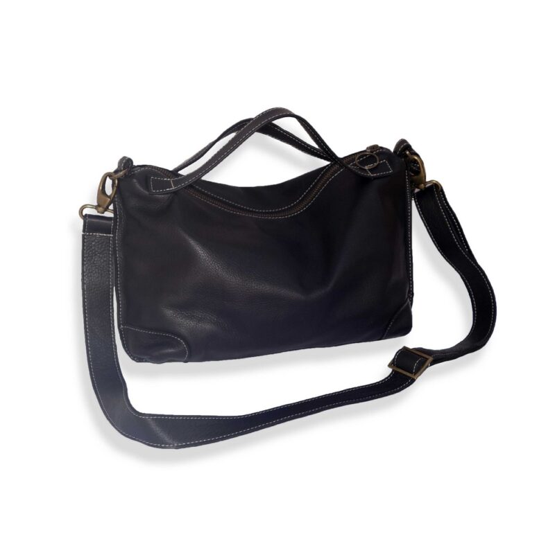 תיק צד קטן מעור נאפה שחור מעוצב כמזוודה וינטג'